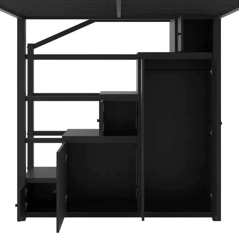 Lit mezzanine double Whisen avec étagères à 4 niveaux et escalier de rangement, sûr et facile à monter (version améliorée) - Noir