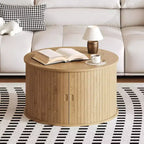 Table basse moderne du milieu du siècle de 28 po avec rangement, table d'appoint cannelée avec porte coulissante à tambour pour le salon