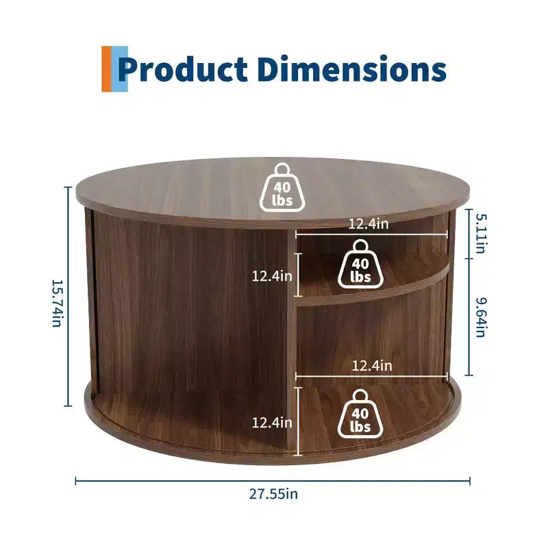 Table basse moderne du milieu du siècle de 28 po avec rangement, table d'appoint cannelée avec porte coulissante à tambour pour le salon