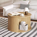 28 Round Mid Century Modern Coffee Table with Storage, Fluted Accent Table with Sliding Tambour Door for Living Room
