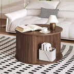 Table basse moderne du milieu du siècle de 28 po avec rangement, table d'appoint cannelée avec porte coulissante à tambour pour le salon