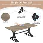 Lantine 63-Inch Rectangular Modern Dining Table with Grey Tabletop and Stylish Black Metal Legs, Seats 4 to 6 (Only Table)