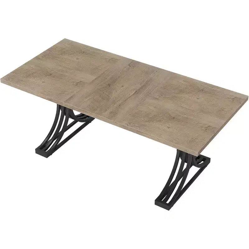 Lantine 63-Inch Rectangular Modern Dining Table with Grey Tabletop and Stylish Black Metal Legs, Seats 4 to 6 (Only Table)