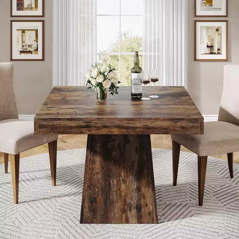 Lantine 31.5-Inch Square Dining Table for 4, Small Kitchen Table with Sturdy Pedestal Base for Dining Room, Living Room, Kitchen, Vintage Brown