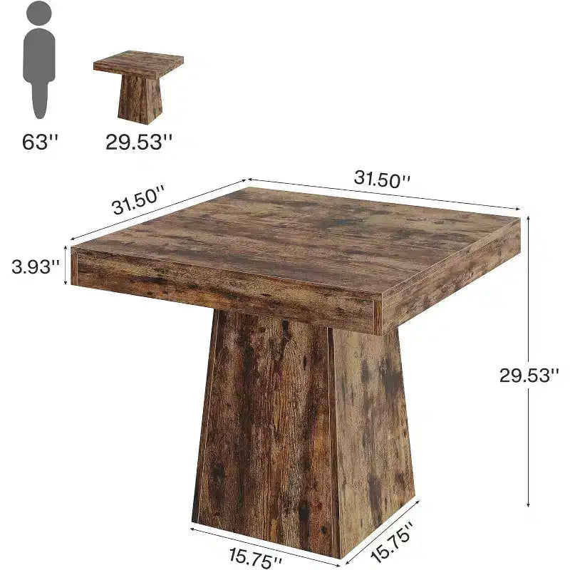 Lantine 31.5-Inch Square Dining Table for 4, Small Kitchen Table with Sturdy Pedestal Base for Dining Room, Living Room, Kitchen, Vintage Brown