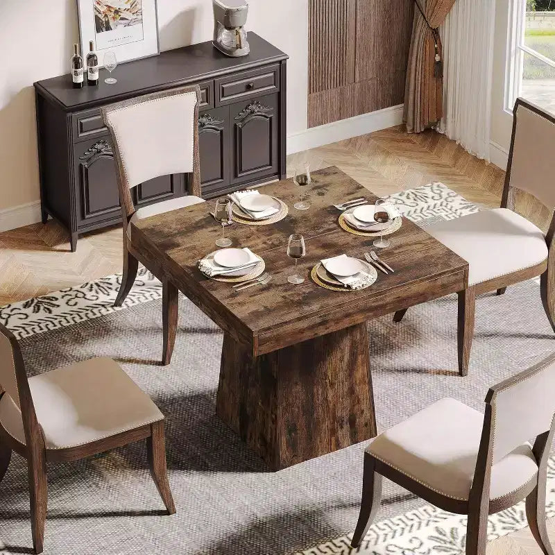 Lantine 31.5-Inch Square Dining Table for 4, Small Kitchen Table with Sturdy Pedestal Base for Dining Room, Living Room, Kitchen, Vintage Brown