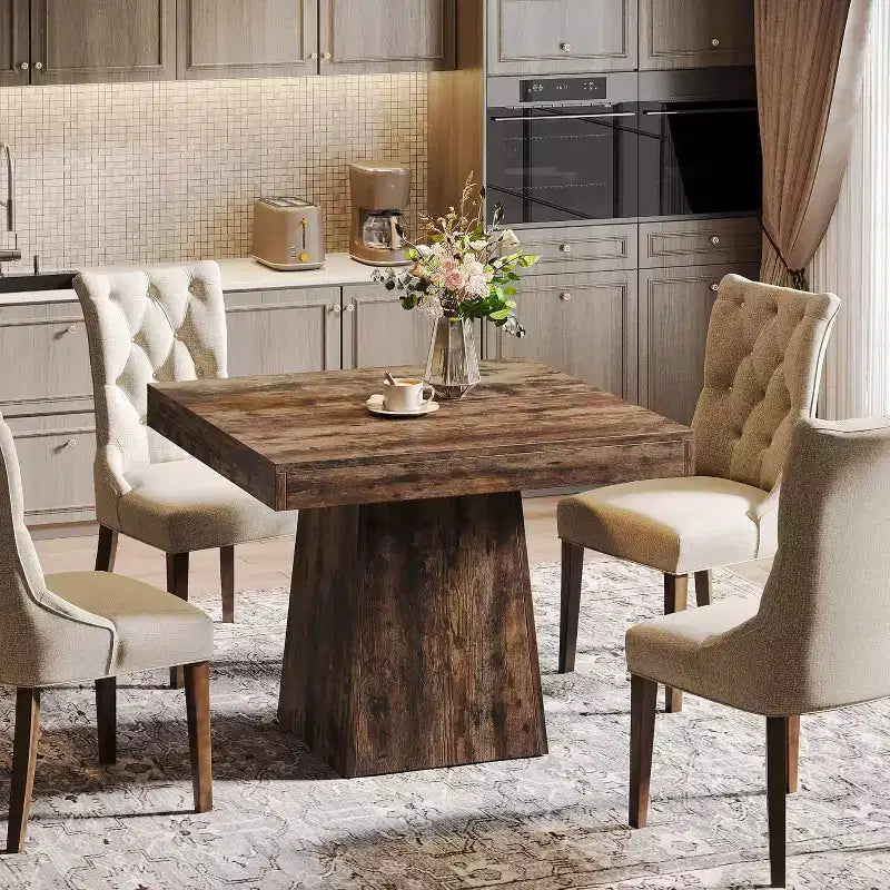 Lantine 31.5-Inch Square Dining Table for 4, Small Kitchen Table with Sturdy Pedestal Base for Dining Room, Living Room, Kitchen, Vintage Brown