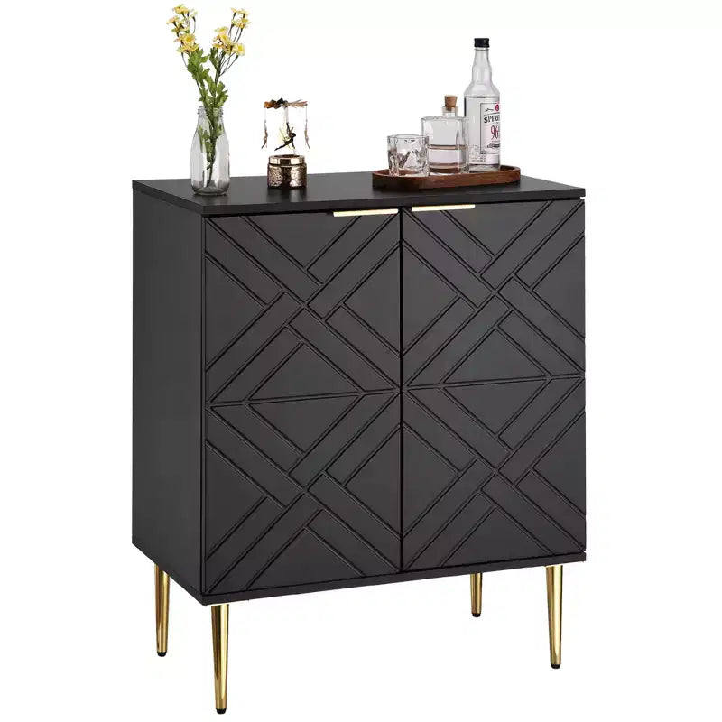 Buffet moderne avec portes gaufrées, poignées et pieds dorés, étagères réglables pour cuisine, salle à manger, salon
