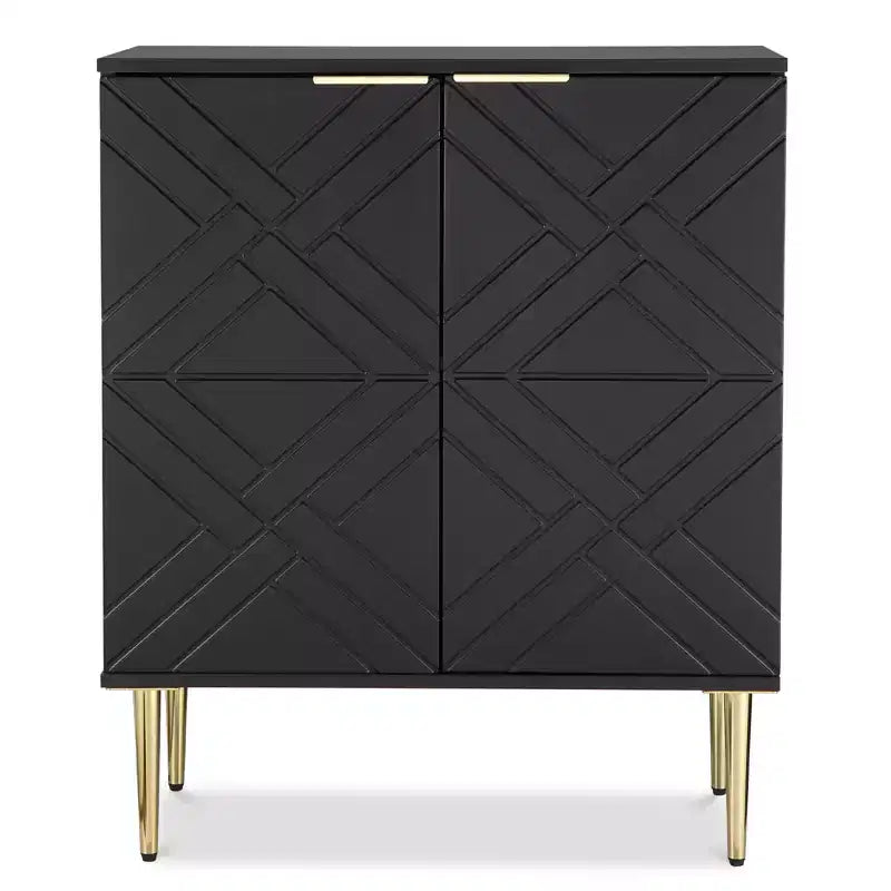 Modern Buffet Sideboard Storage Cabinet with Embossed Doors, Gold Handles & Legs, Adjustable Shelves for Kitchen, Dining Room, Living Room