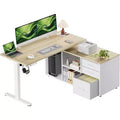 55 X 24 In Electric Height Adjustable Stand up Desk, L-Shaped Executive Standing Desk with File Cabinet, Home Office Modern Computer Desk