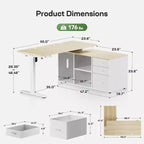 55 X 24 In Electric Height Adjustable Stand up Desk, L-Shaped Executive Standing Desk with File Cabinet, Home Office Modern Computer Desk