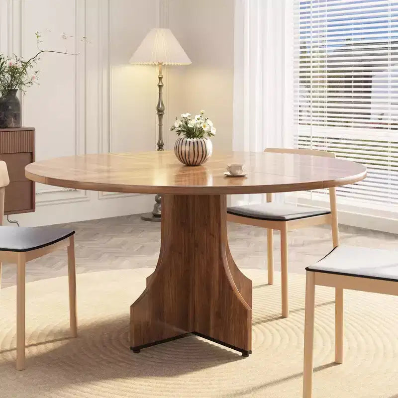 47 in Farmhouse Round Dining Table for 4-6 People, Wooden Circle Kitchen Table, Rustic Circular Breakfast Nook Furniture for Apartment or Dining Room