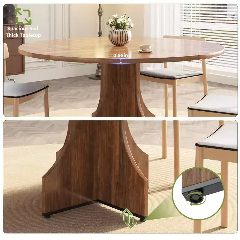47 in Farmhouse Round Dining Table for 4-6 People, Wooden Circle Kitchen Table, Rustic Circular Breakfast Nook Furniture for Apartment or Dining Room