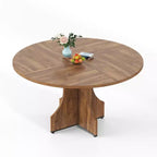 47 in Farmhouse Round Dining Table for 4-6 People, Wooden Circle Kitchen Table, Rustic Circular Breakfast Nook Furniture for Apartment or Dining Room