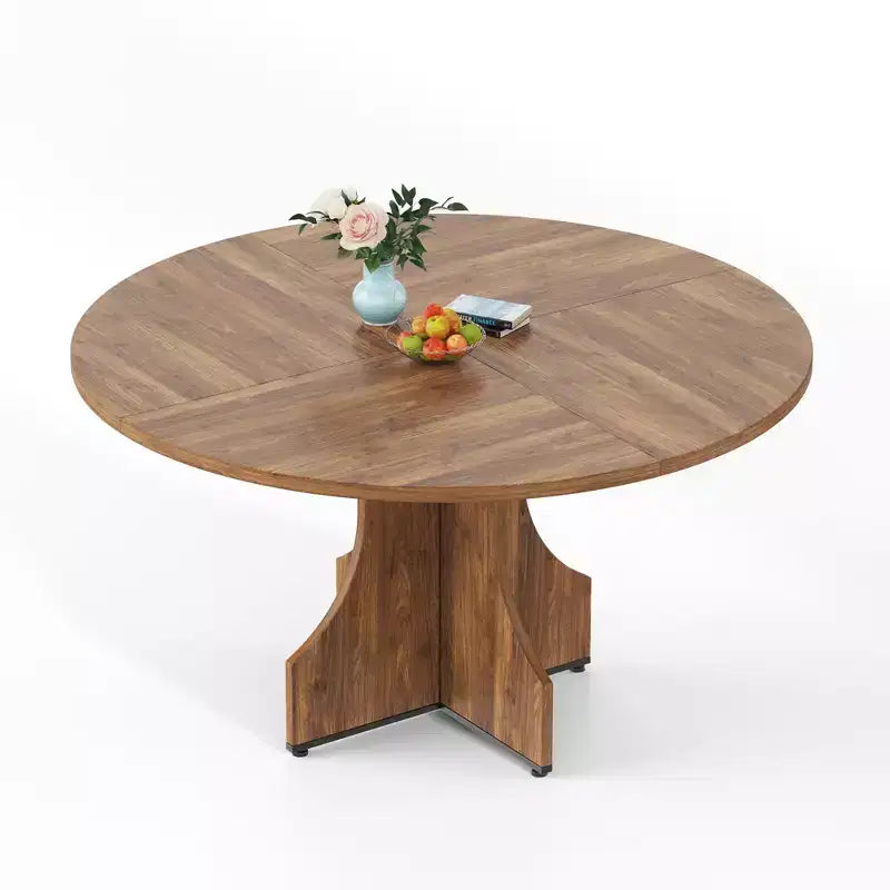 47 in Farmhouse Round Dining Table for 4-6 People, Wooden Circle Kitchen Table, Rustic Circular Breakfast Nook Furniture for Apartment or Dining Room