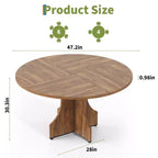 47 in Farmhouse Round Dining Table for 4-6 People, Wooden Circle Kitchen Table, Rustic Circular Breakfast Nook Furniture for Apartment or Dining Room