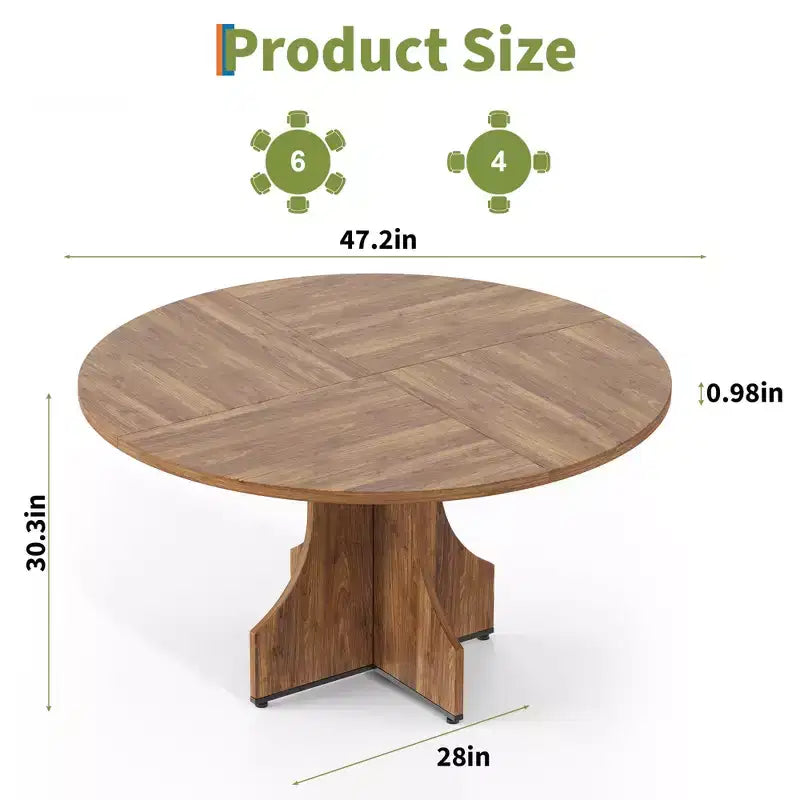 47 in Farmhouse Round Dining Table for 4-6 People, Wooden Circle Kitchen Table, Rustic Circular Breakfast Nook Furniture for Apartment or Dining Room