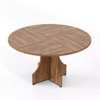 47 in Farmhouse Round Dining Table for 4-6 People, Wooden Circle Kitchen Table, Rustic Circular Breakfast Nook Furniture for Apartment or Dining Room