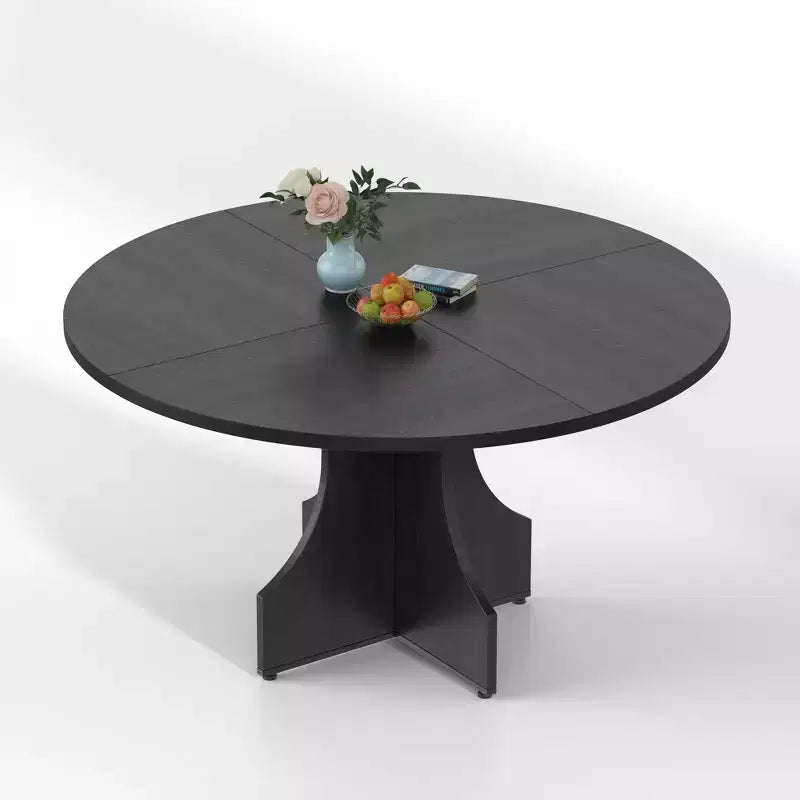 47 in Farmhouse Round Dining Table for 4-6 People, Wooden Circle Kitchen Table, Rustic Circular Breakfast Nook Furniture for Apartment or Dining Room