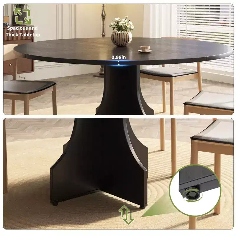 47 in Farmhouse Round Dining Table for 4-6 People, Wooden Circle Kitchen Table, Rustic Circular Breakfast Nook Furniture for Apartment or Dining Room