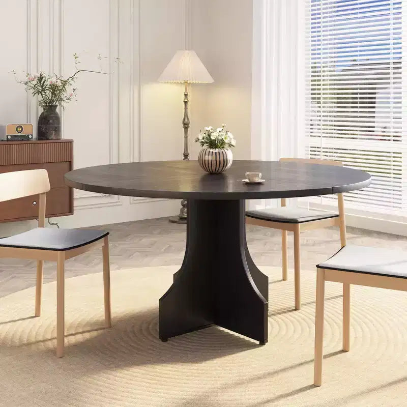 47 in Farmhouse Round Dining Table for 4-6 People, Wooden Circle Kitchen Table, Rustic Circular Breakfast Nook Furniture for Apartment or Dining Room