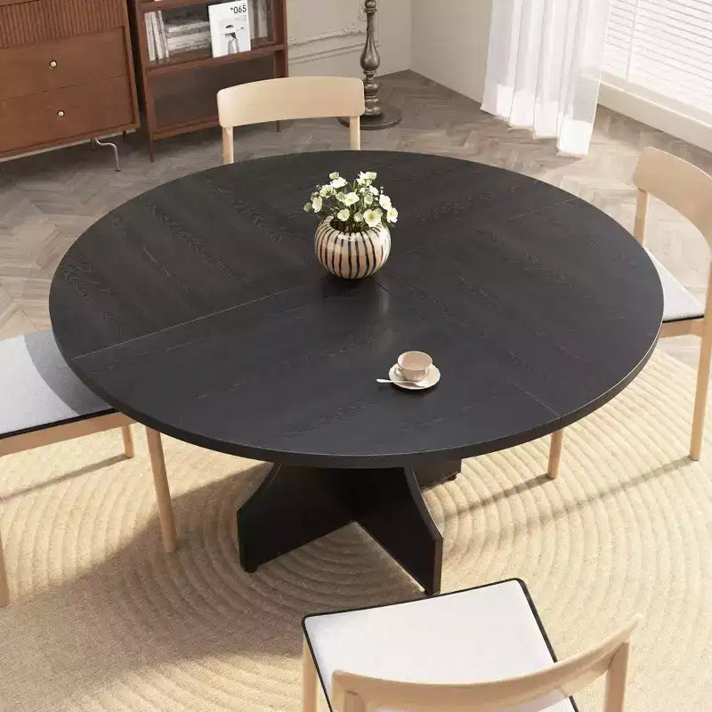 47 in Farmhouse Round Dining Table for 4-6 People, Wooden Circle Kitchen Table, Rustic Circular Breakfast Nook Furniture for Apartment or Dining Room