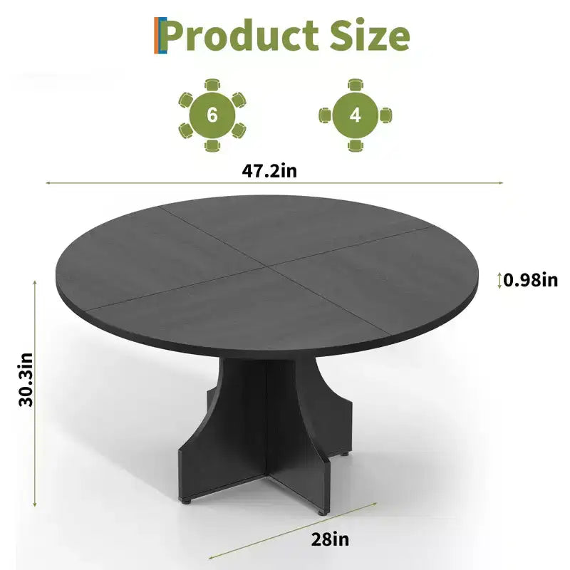 47 in Farmhouse Round Dining Table for 4-6 People, Wooden Circle Kitchen Table, Rustic Circular Breakfast Nook Furniture for Apartment or Dining Room