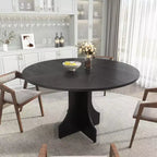 47 in Farmhouse Round Dining Table for 4-6 People, Wooden Circle Kitchen Table, Rustic Circular Breakfast Nook Furniture for Apartment or Dining Room