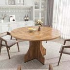 47 in Farmhouse Round Dining Table for 4-6 People, Wooden Circle Kitchen Table, Rustic Circular Breakfast Nook Furniture for Apartment or Dining Room