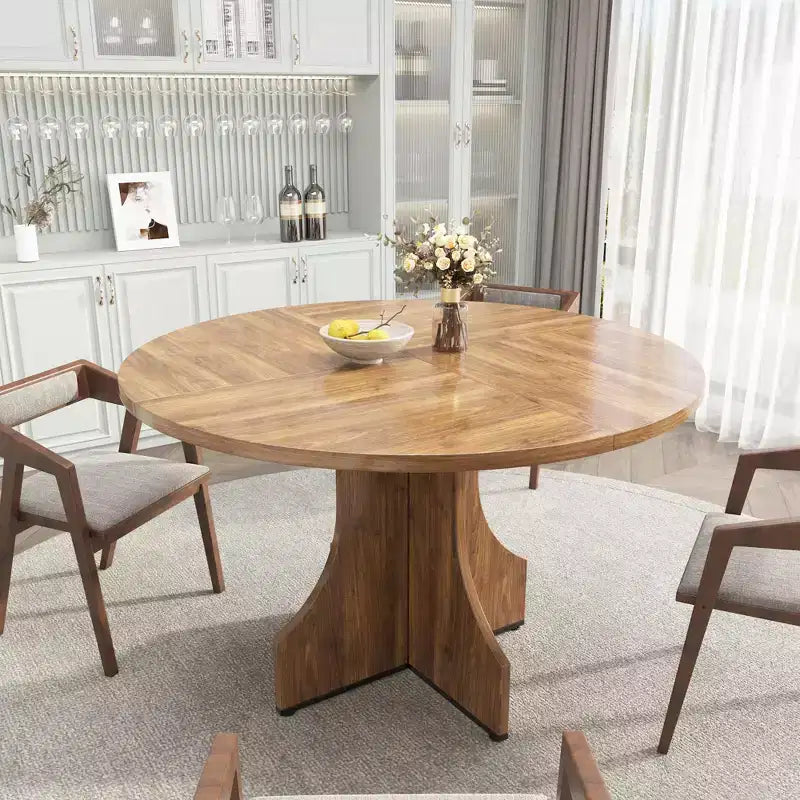 47 in Farmhouse Round Dining Table for 4-6 People, Wooden Circle Kitchen Table, Rustic Circular Breakfast Nook Furniture for Apartment or Dining Room