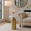 Modern End Side Table as Night Stand for Home Decor - Round Marble Top with Pedestal Base as Small Table Stand - 22, Gold & White