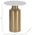 Table d'appoint moderne pour la décoration intérieure – Dessus rond en marbre avec piédestal – Petite table de 22 po, or et blanc