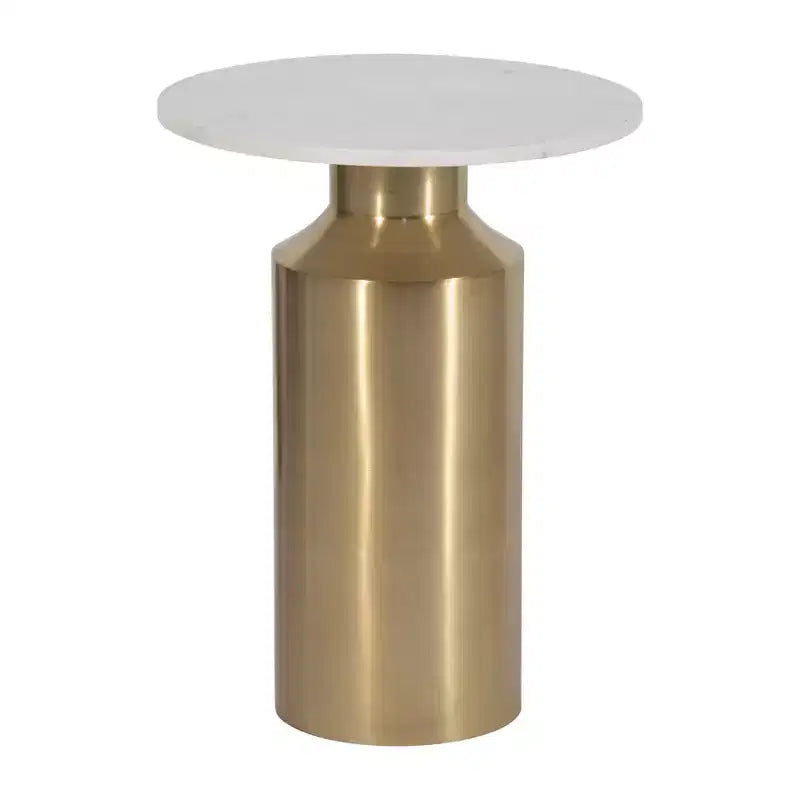 Table d'appoint moderne pour la décoration intérieure – Dessus rond en marbre avec piédestal – Petite table de 22 po, or et blanc