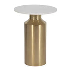 Table d'appoint moderne pour la décoration intérieure – Dessus rond en marbre avec piédestal – Petite table de 22 po, or et blanc