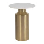 Table d'appoint moderne pour la décoration intérieure – Dessus rond en marbre avec piédestal – Petite table de 22 po, or et blanc