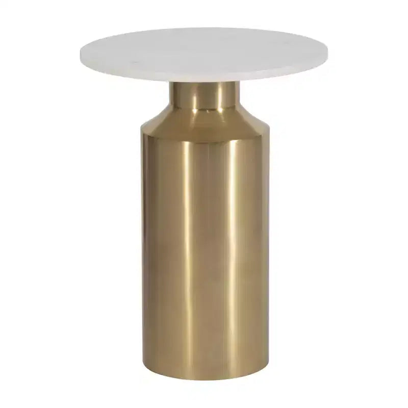 Table d'appoint moderne pour la décoration intérieure – Dessus rond en marbre avec piédestal – Petite table de 22 po, or et blanc