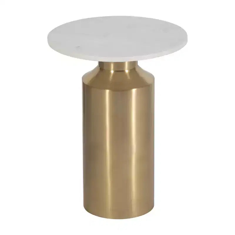 Table d'appoint moderne pour la décoration intérieure – Dessus rond en marbre avec piédestal – Petite table de 22 po, or et blanc