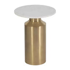 Table d'appoint moderne pour la décoration intérieure – Dessus rond en marbre avec piédestal – Petite table de 22 po, or et blanc