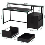 Bureau d'ordinateur industriel Lantine de 160 cm : Poste de travail ergonomique avec tiroir classeur, support d'écran et espace pour imprimante pour bureau à domicile.