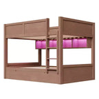 Full XL over Full XL Bunk Bed with 2 Drawers, Wood Full XL Bunk Bedframe with Storage Cabinets and LED for Bedroom