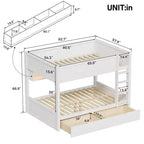 Full XL over Full XL Bunk Bed with 2 Drawers, Wood Full XL Bunk Bedframe with Storage Cabinets and LED for Bedroom