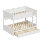 Full XL over Full XL Bunk Bed with 2 Drawers, Wood Full XL Bunk Bedframe with Storage Cabinets and LED for Bedroom
