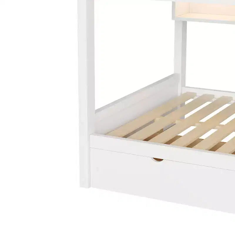 Full XL over Full XL Bunk Bed with 2 Drawers, Wood Full XL Bunk Bedframe with Storage Cabinets and LED for Bedroom