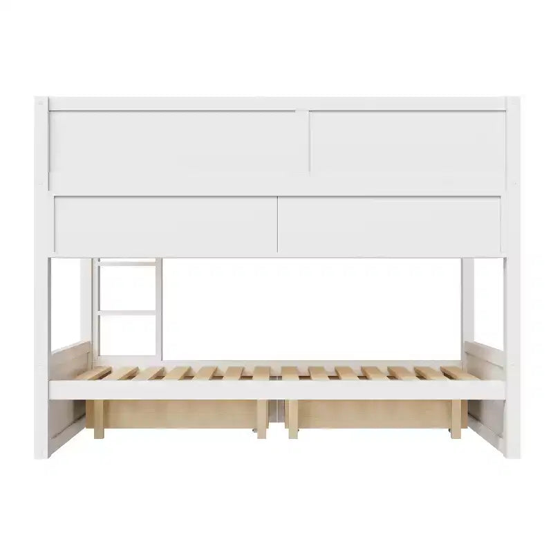 Full XL over Full XL Bunk Bed with 2 Drawers, Wood Full XL Bunk Bedframe with Storage Cabinets and LED for Bedroom