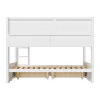 Full XL over Full XL Bunk Bed with 2 Drawers, Wood Full XL Bunk Bedframe with Storage Cabinets and LED for Bedroom