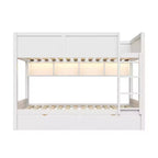 Full XL over Full XL Bunk Bed with 2 Drawers, Wood Full XL Bunk Bedframe with Storage Cabinets and LED for Bedroom