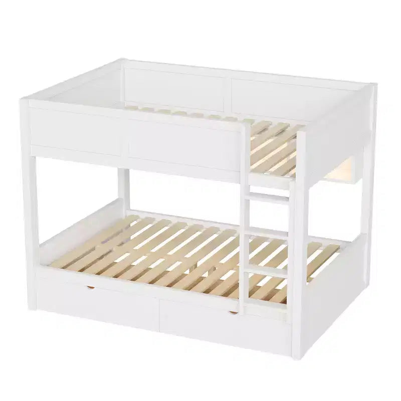 Full XL over Full XL Bunk Bed with 2 Drawers, Wood Full XL Bunk Bedframe with Storage Cabinets and LED for Bedroom