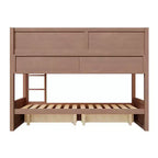 Full XL over Full XL Bunk Bed with 2 Drawers, Wood Full XL Bunk Bedframe with Storage Cabinets and LED for Bedroom
