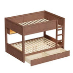 Full XL over Full XL Bunk Bed with 2 Drawers, Wood Full XL Bunk Bedframe with Storage Cabinets and LED for Bedroom
