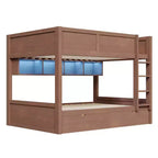 Full XL over Full XL Bunk Bed with 2 Drawers, Wood Full XL Bunk Bedframe with Storage Cabinets and LED for Bedroom
